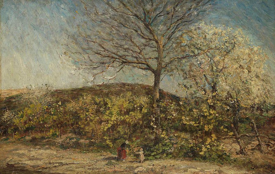 Landscape with Blooming Orchard Painting by Adolphe Monticelli