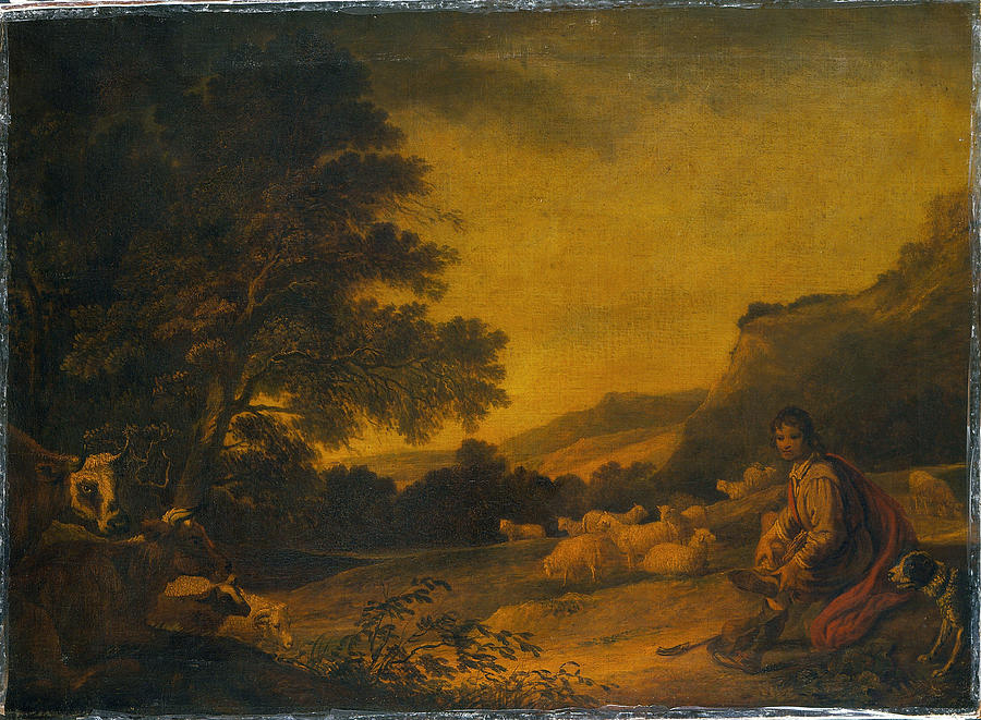 Landscape Painting - Landscape with Cattle  A Young Sheperd with his Flock   by Francis Bourgeois