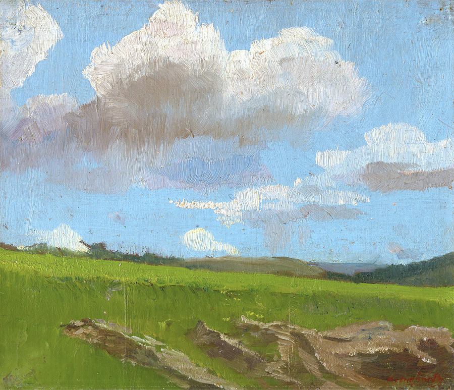 Landscape with clouds by Mednyanszky Laszlo - Hungarian painters Painting by Mednyanszky Laszlo