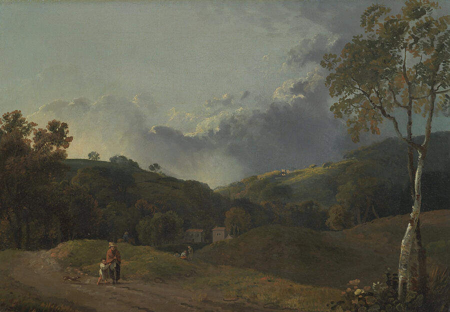 Landscape with Cottagers, circa year 1775 Painting by George Barret Landscape with Cottagers, circa year 1775 Painting by George Barret