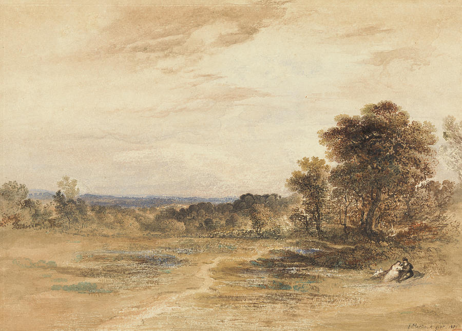 Landscape with Courting Couple Drawing by John Martin