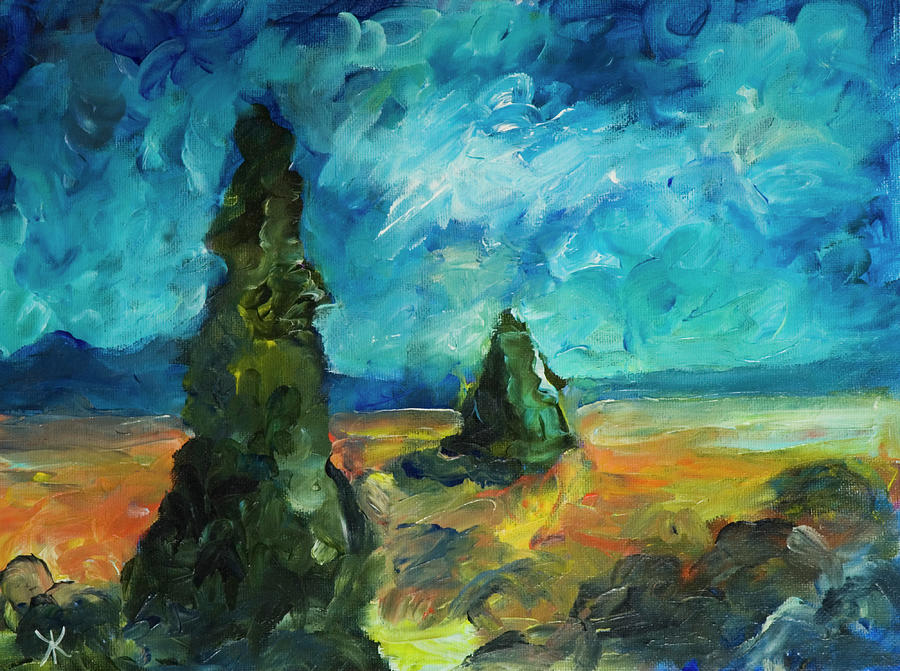 Landscape with Cypresses Painting by Yulia Kazansky