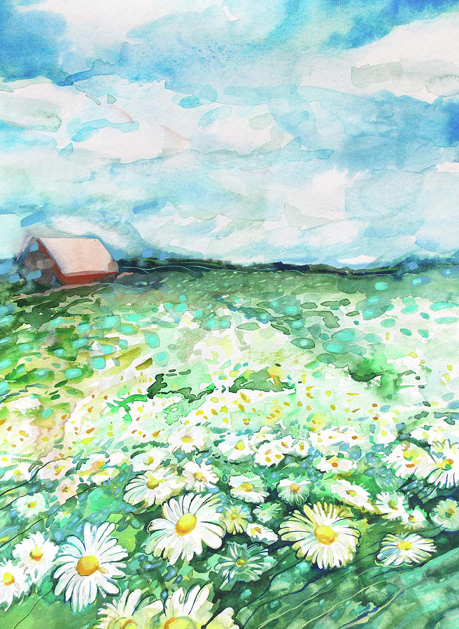 Landscape with daisies Painting by Katya Atanasova