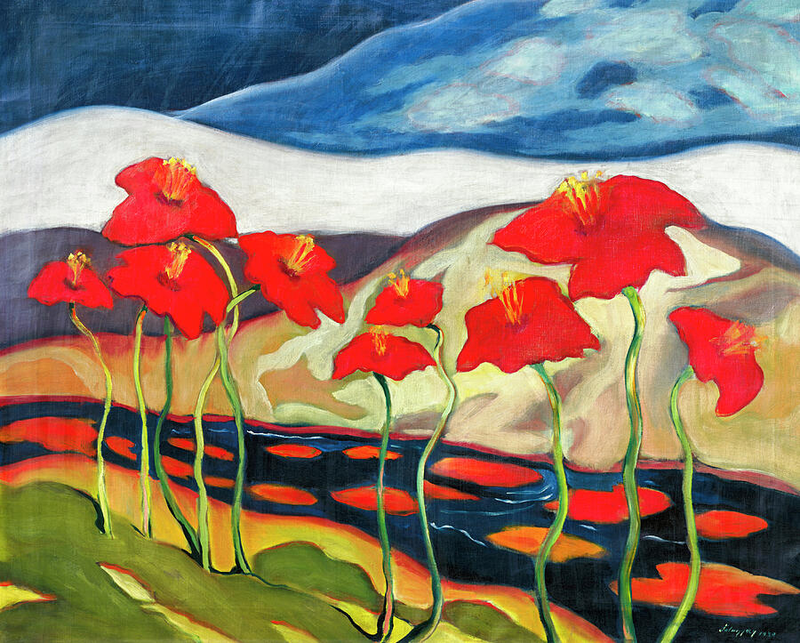 Flower Painting - Landscape with Flowers by Zoltan Palugyay 1930 by Zoltan palugyay