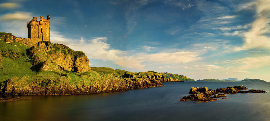 Landscape with Gylen Castle and coastline, Isle of Kerrera, Scotland, UK Photograph by Panoramic Images