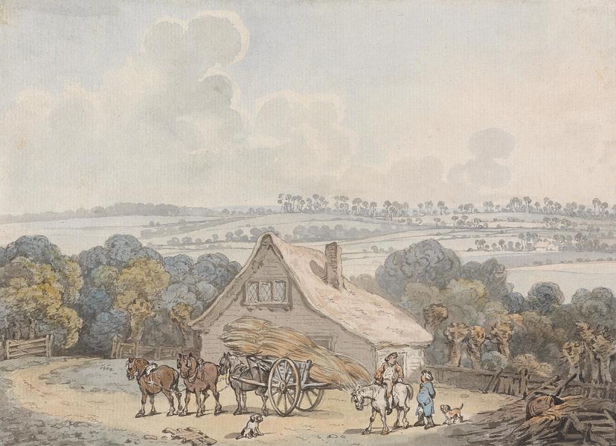 Holiday Drawing - Landscape with Hay Cart before a Cottage art by Samuel Howitt English