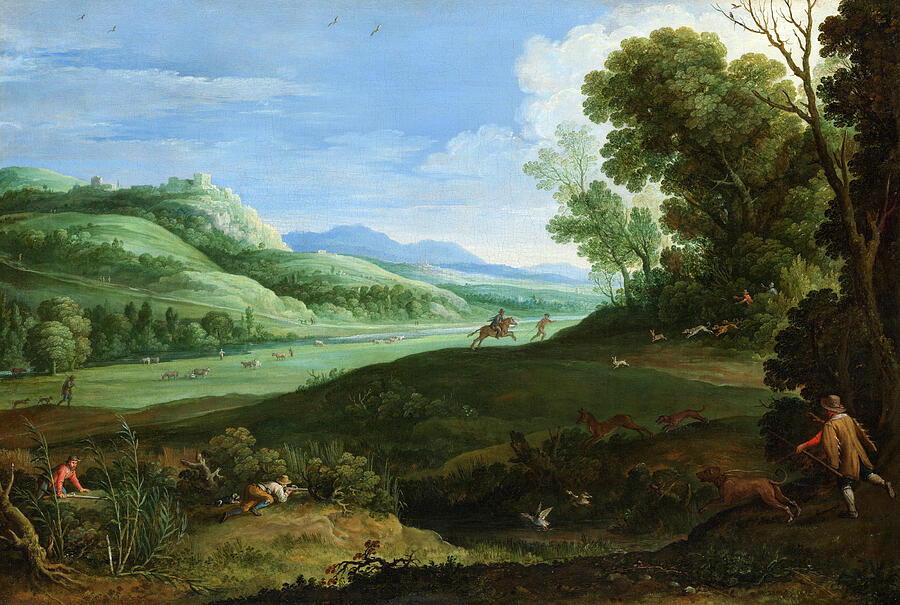 Animal Painting - Landscape with Hunters, 1619 by Paul Bril