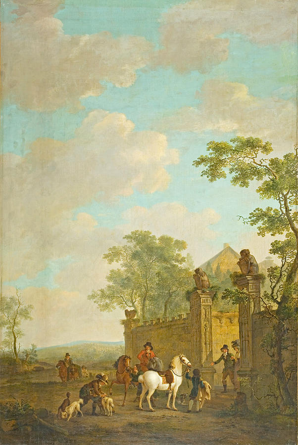 Landscape With Hunters At A Castle Gate Painting by Jacob van Strij
