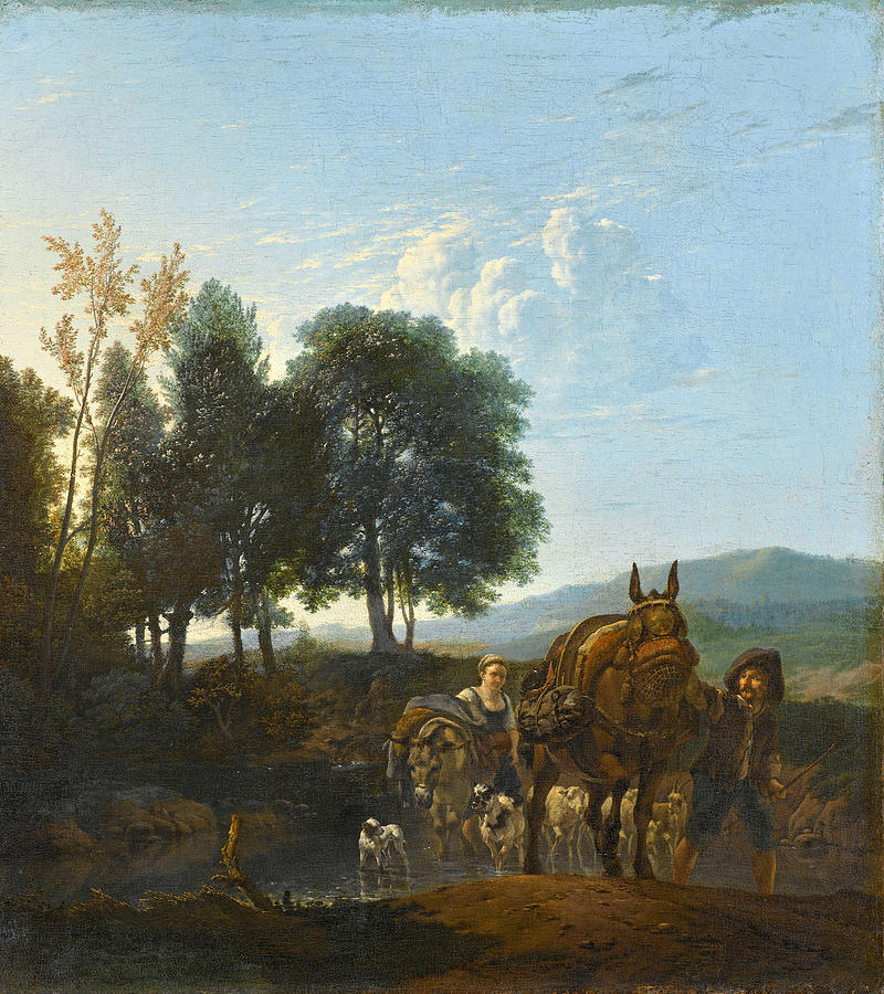 Landscape with mule driver Painting by Karel Dujardin