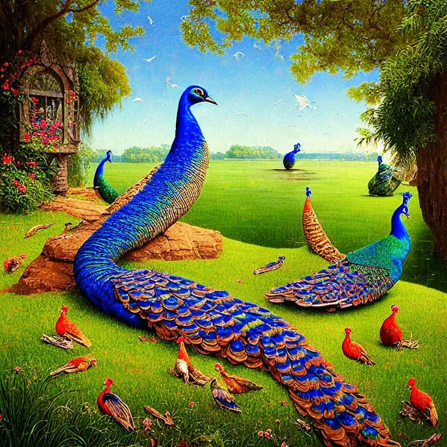 Landscape with Peacocks Digital Art by Bob Smerecki - Fine Art America