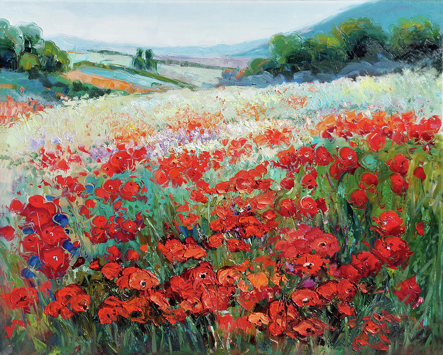 Landscape with poppies Painting by Unknown