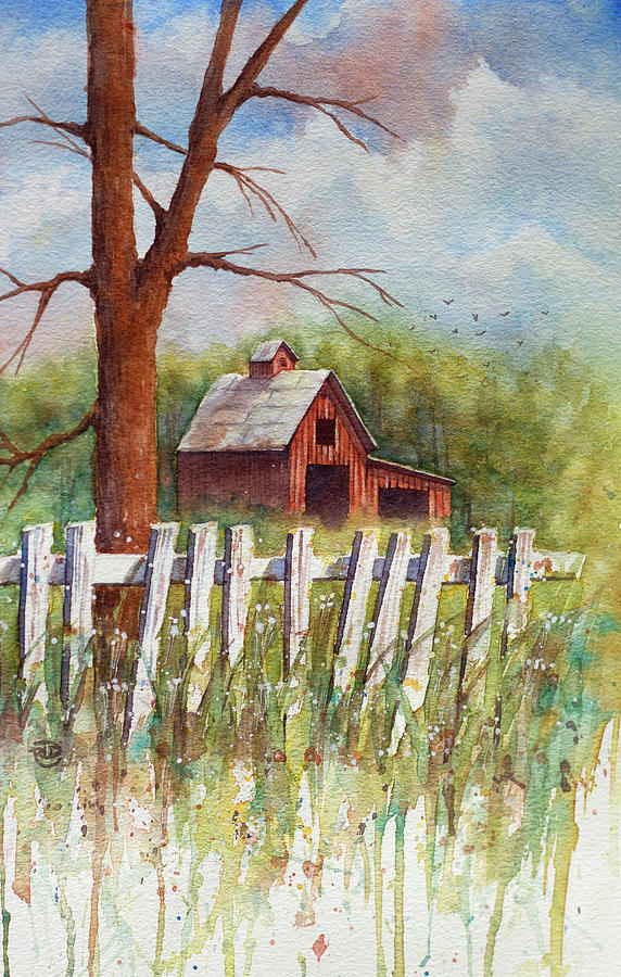 Landscape with Red Barn Painting by Rebecca Davis