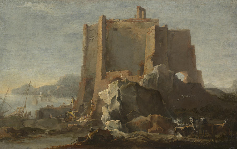 Landscape with Rock and Fortress Painting by Domenico Gargiulo