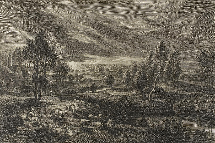 Landscape with Sheep, from The Small Landscapes Relief by Schelte a Bolswert