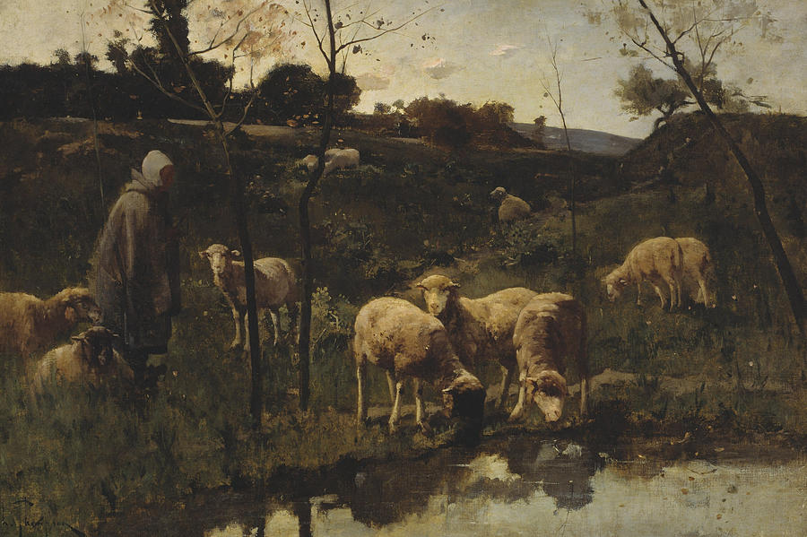 Landscape with Sheep, Picardy Painting by Harry Thompson