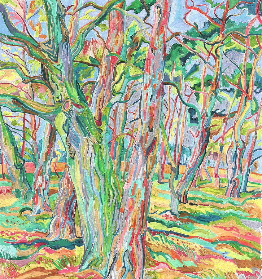 Landscape Painting - Landscape with sunlit pine trees forest oil painting on canvas by Vitali Komarov Landscape Painting - Landscape with sunlit pine trees forest oil painting on canvas by Vitali Komarov