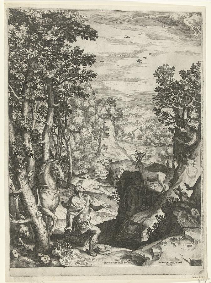 Landscape With The Vision Of Eustachius, Cornelis Cort, After Girolamo Muziano, Painting