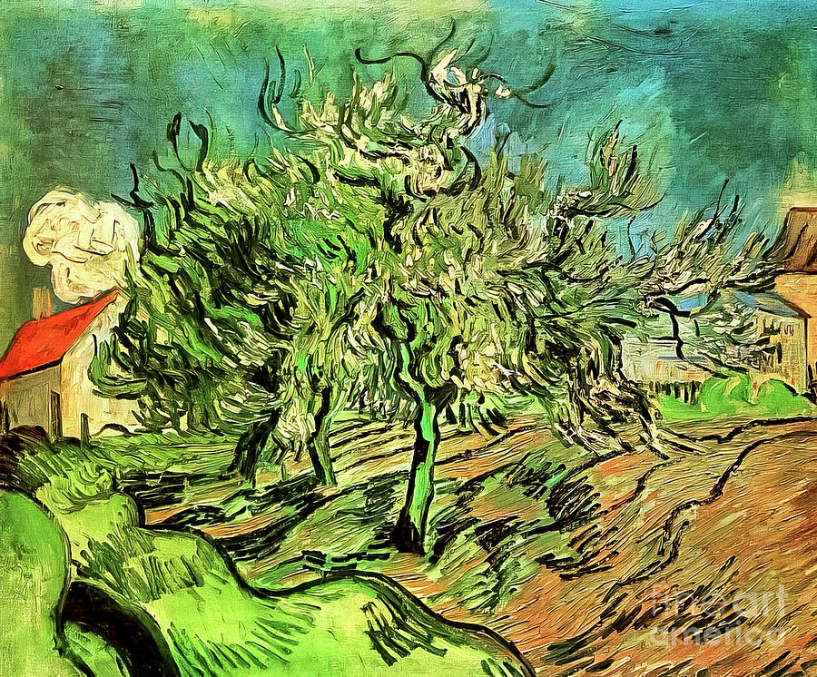 Landscape With Three Trees and a House by Vincent Van Gogh 1890 Painting by Vincent Van Gogh