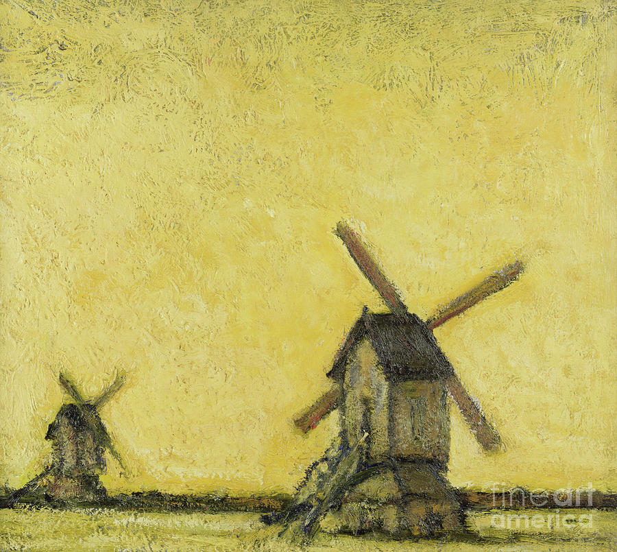 Landscape with Two Windmills Painting by Jacobs Smits