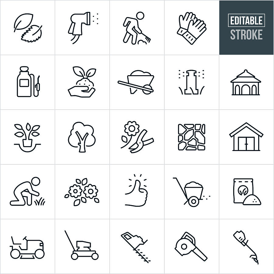 Landscaping Thin Line Icons - Editable Stroke Drawing by Appleuzr
