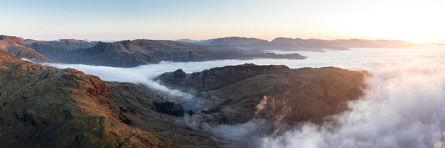 Langdale and Blea Tarn Aerial Cloud Inversion Lake District Photograph by Sonny Ryse