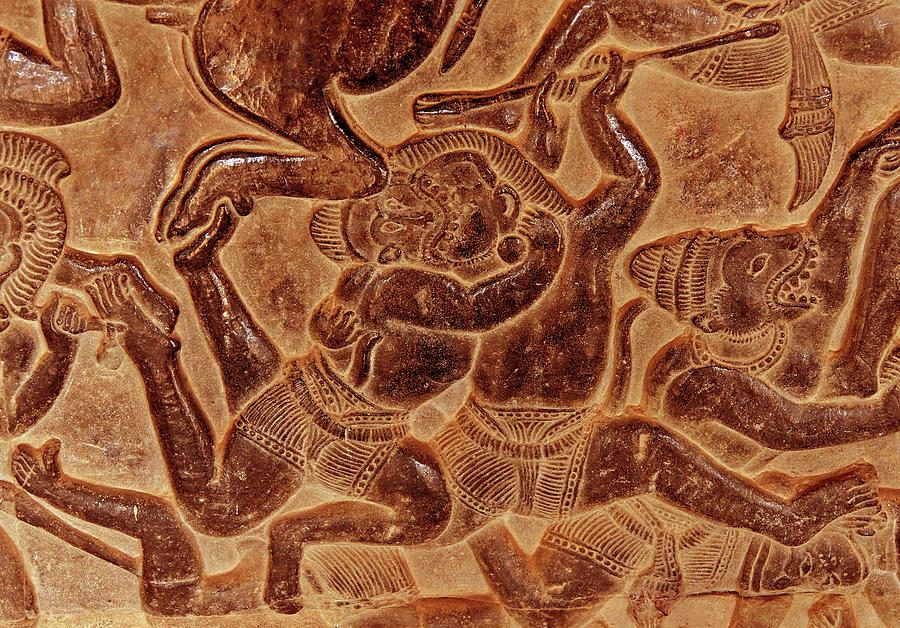 Langka battle, carved  bas relief from Ramayana Photograph by Steve Estvanik