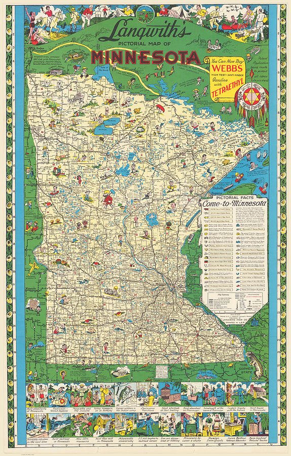 Langwiths Pictorial Map Minnesota the Land of 10000 Lakes Digital Art 