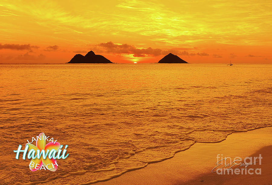 Lanikai Beach Amber Sunrise Post Card Photograph by Aloha Art