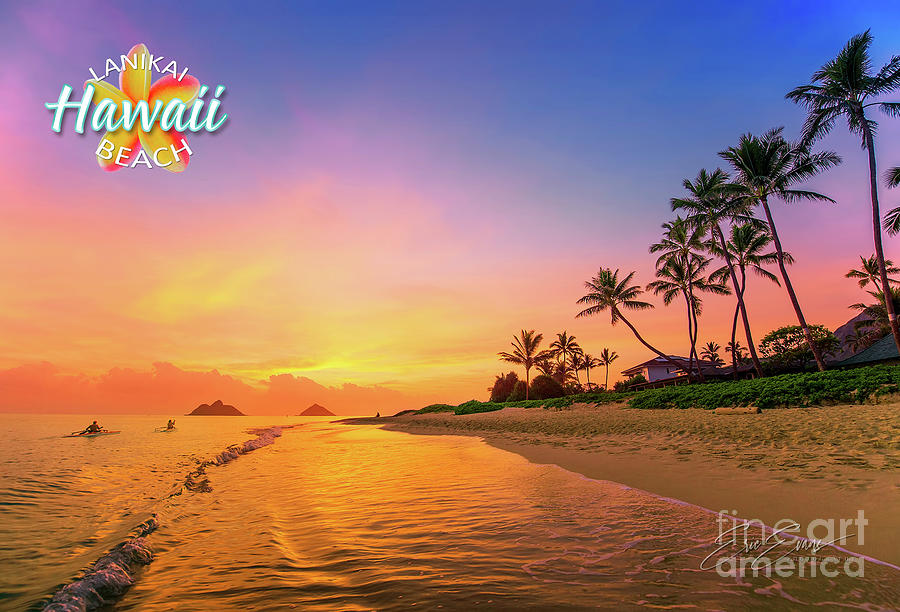 Lanikai Beach Canoes at Sunrise Post Card Photograph by Aloha Art