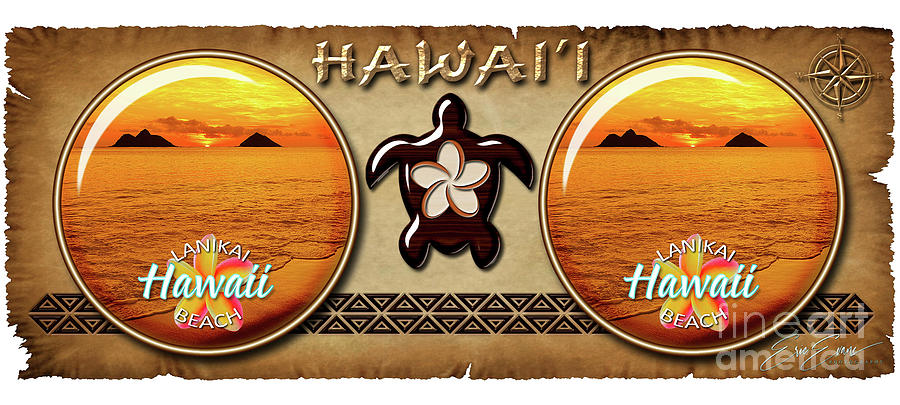 Lanikai Beach Golden Sunrise Between the Mokes Hawaiian Style Coffee Mug Design Photograph by Aloha Art