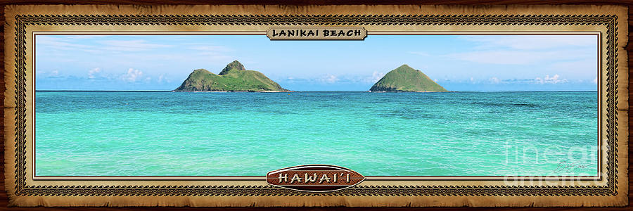 Lanikai Beach Moku Nui and Moku Iki Hawaiian Style Panoramic Photograph Photograph by Aloha Art