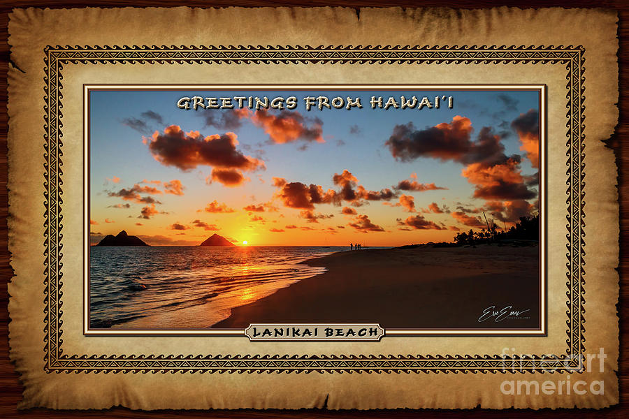 Lanikai Beach Orange Sunrise Hawaiian Style Postcard Photograph by Aloha Art