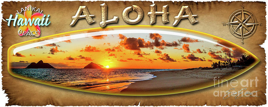 Lanikai Beach Sunrise Oahu Hawaii Wide Surf Board Photograph by Aloha Art
