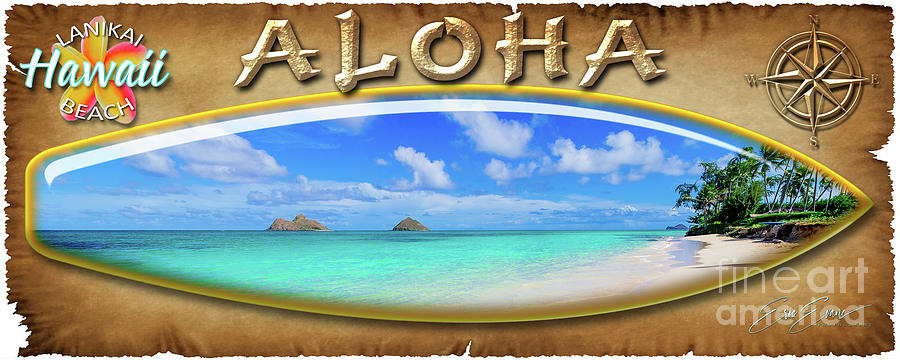 Lanikai Beach Tranquility Oahu Hawaii Wide Surf Board Photograph by Aloha Art