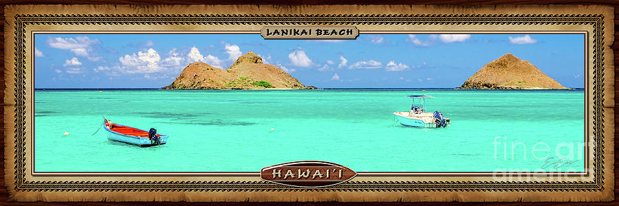 Lanikai Beach two Boats and Two Mokes Hawaiian Style Panoramic Photograph Photograph by Aloha Art