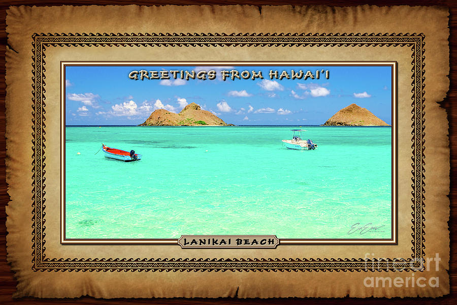 Lanikai Beach two Boats and Two Mokes Hawaiian Style Postcard Photograph by Aloha Art