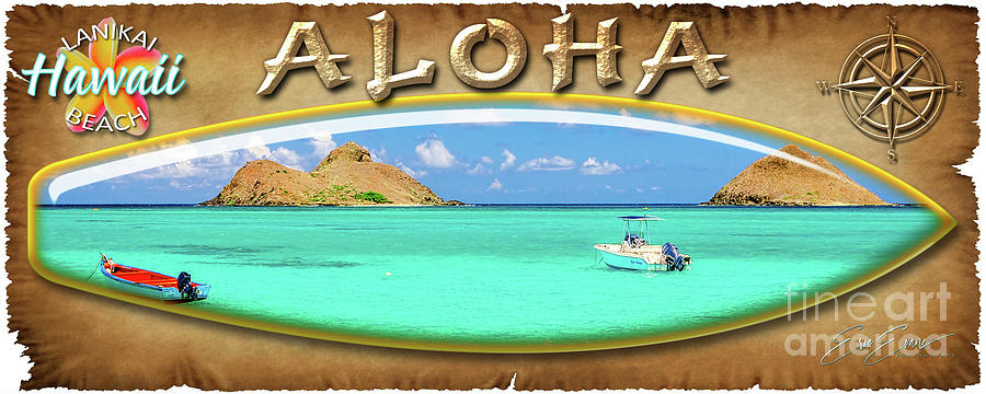 Lanikai Beach Two Boats and Two Mokes Surf Board Photograph by Aloha Art