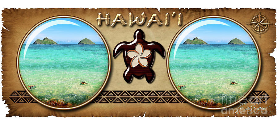 Lanikai Beach Two Sea Turtles and Two Mokes Hawaiian Style Coffee Mug Design Photograph by Aloha Art