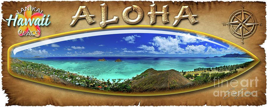 Lanikai Bellows Wiamanalo and Kailua Beach From Above Surf Board Photograph by Aloha Art