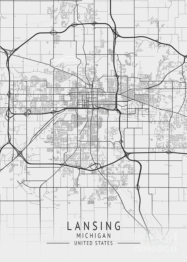 Lansing - Michigan Us Gray City Map Digital Art By Tien Stencil 