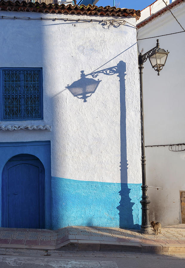 Lantern and its shadow on blue street Photograph by Mikhail Kokhanchikov