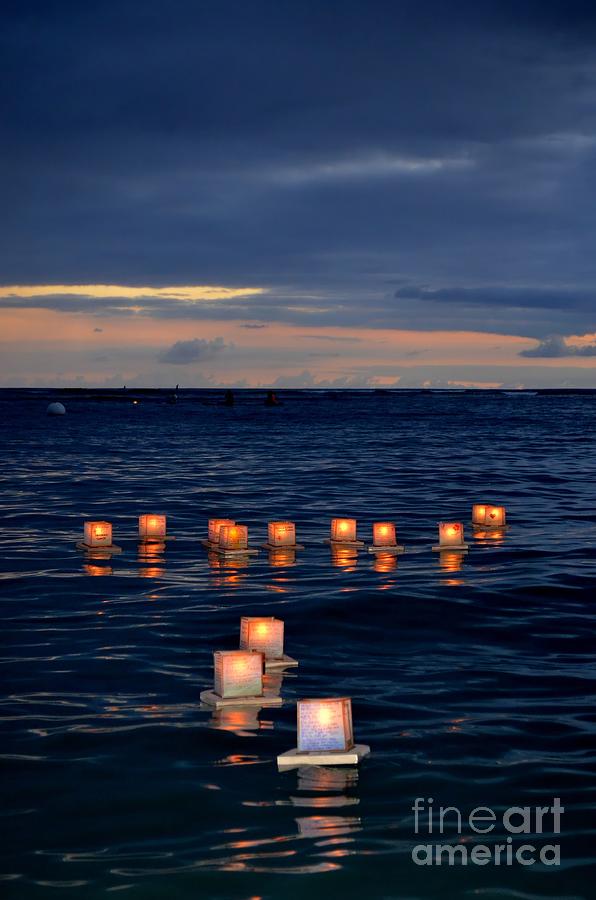 Honolulu Photograph - Lantern Floating Ceremony After Dark - 1 by Mary Deal