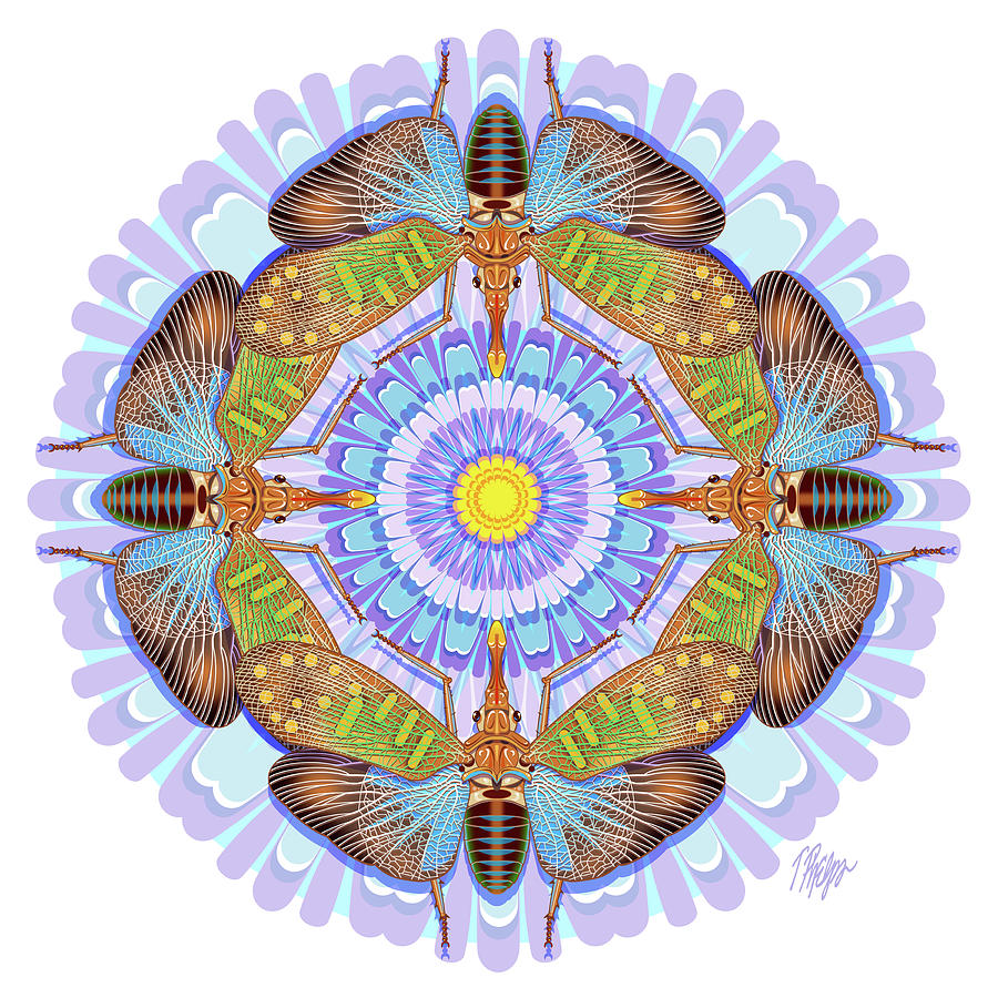 Wildlife Digital Art - Lanternfly Purple Flower Mandala by Tim Phelps