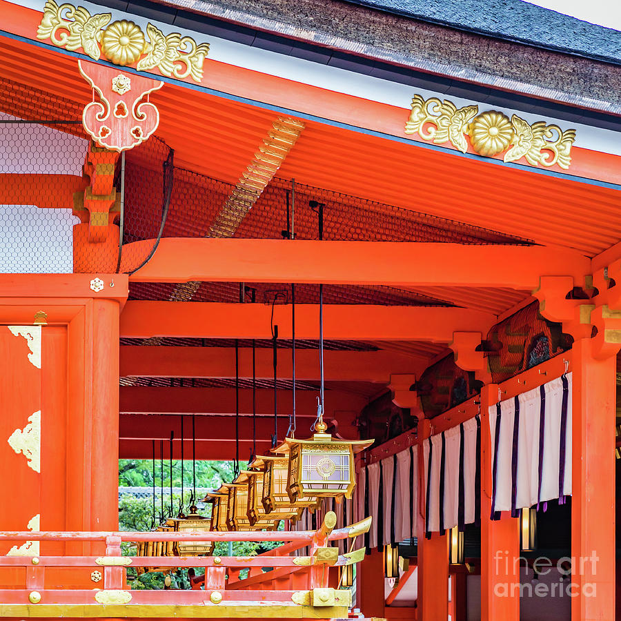 Lanterns in the honden or main shrine at Fushimi Inari-Taisha, Kyoto Photograph by Lyl Dil Creations
