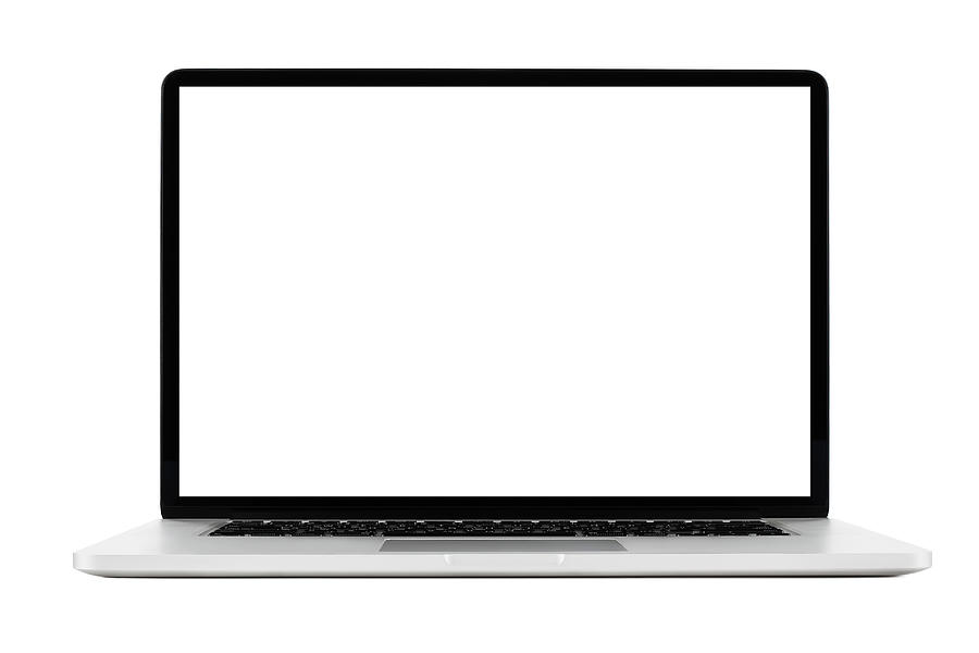 Laptop isolated mockup with white screen isolated on white background Photograph by Mensent Photography
