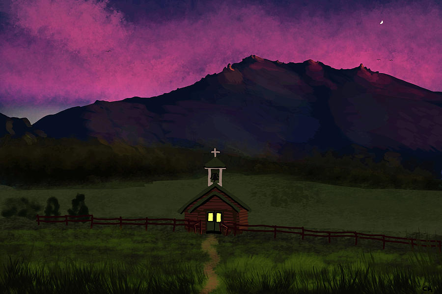 Sunset Digital Art - Laramie Peak and Esterbrook Church by Chance Kafka