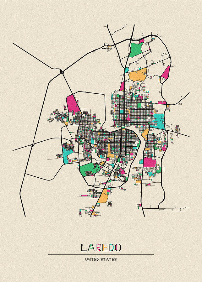 Memento Movie Drawing - Laredo, Texas City Map by Inspirowl Design