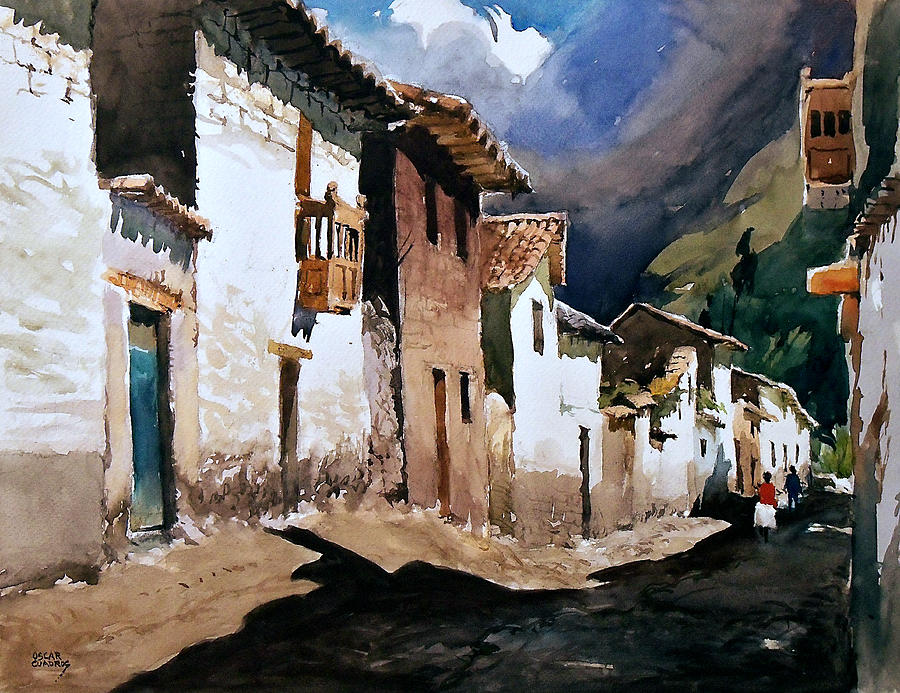 Landscape Painting - Lares Street by Oscar Cuadros