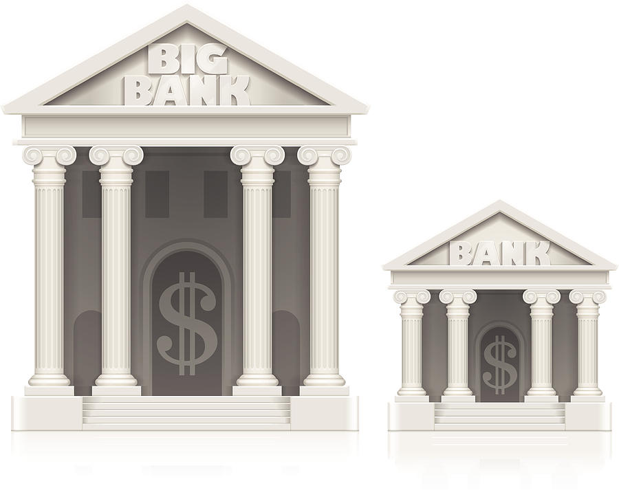 Large and small bank building icons Drawing by youngID