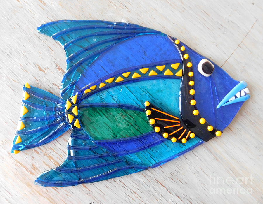 Large Blue Fish Suncatcher Glass Art by Joan Clear